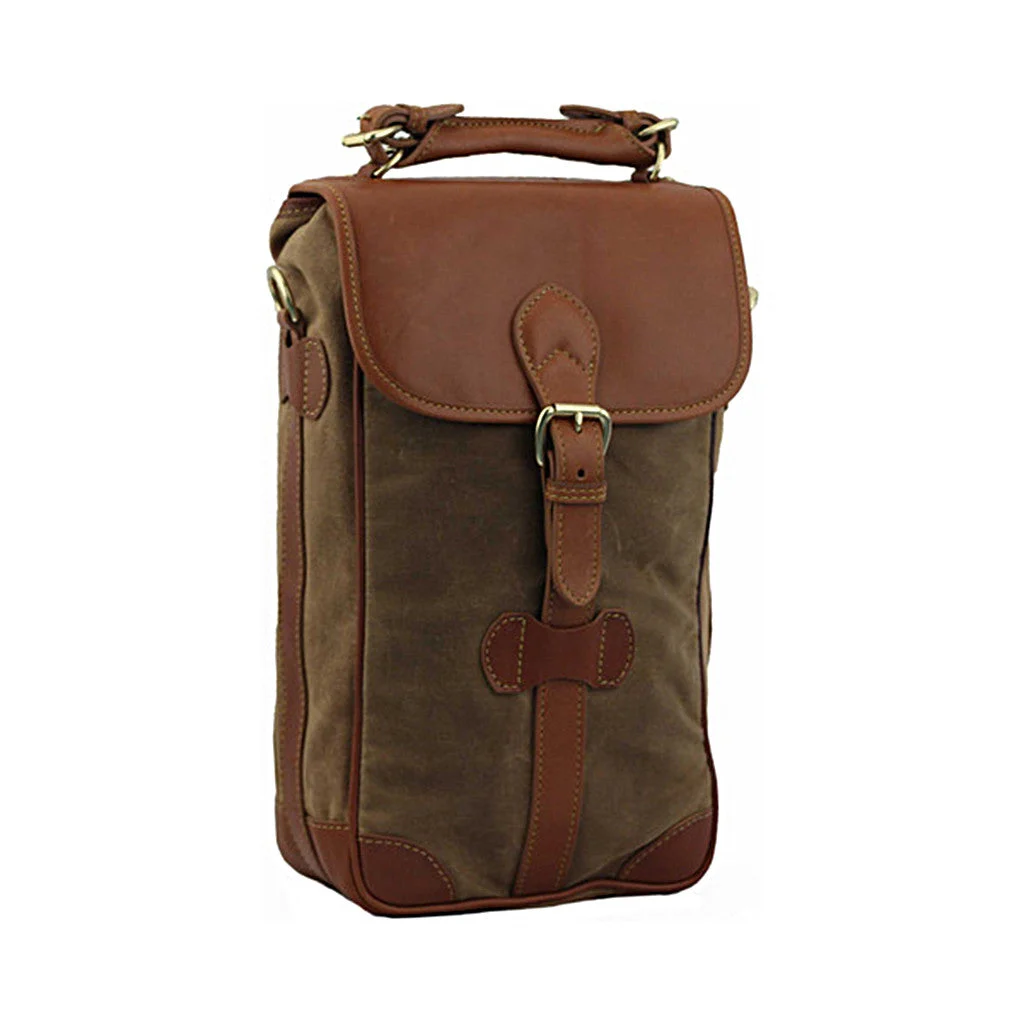 Mulholland Waxed Canvas Two Bottle Wine Carrier - Tan & Bridal Tan