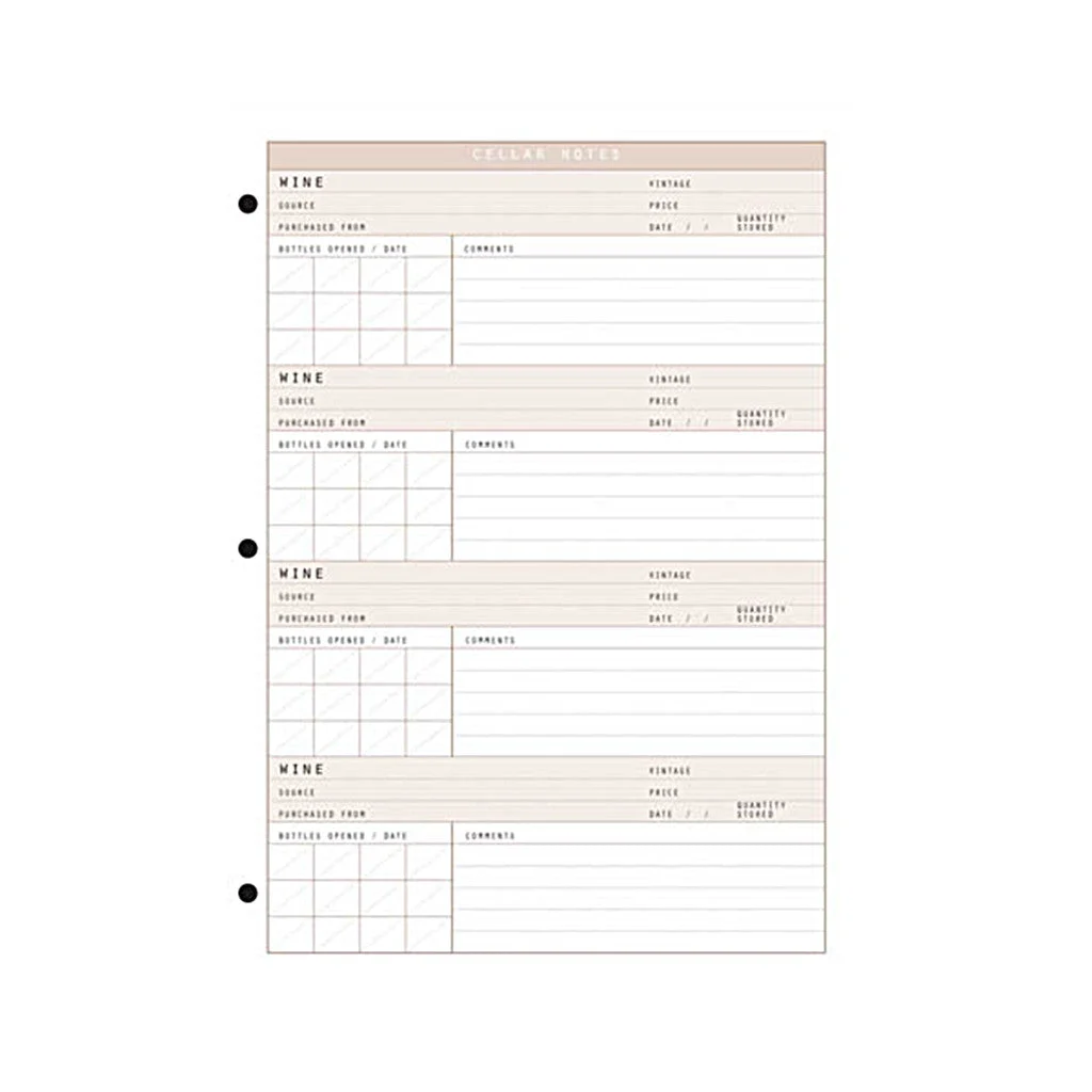 Wine Dossier Cellar Notes 20-Sheet Refill