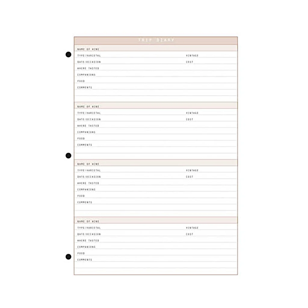 Wine Dossier Trip Notes 20-Sheet Refill