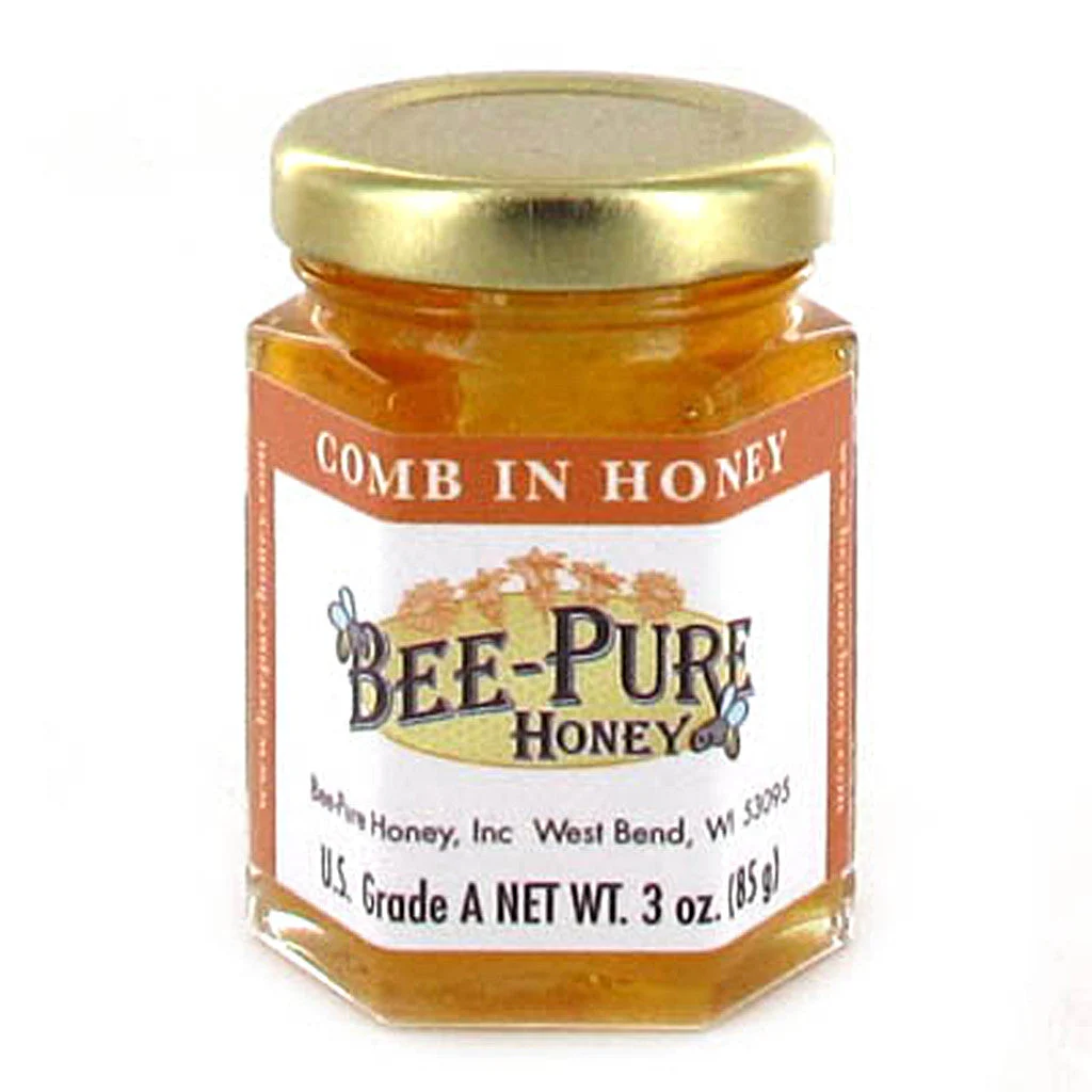 Bee-Pure Honey Comb Floating in 3oz Hex Jar