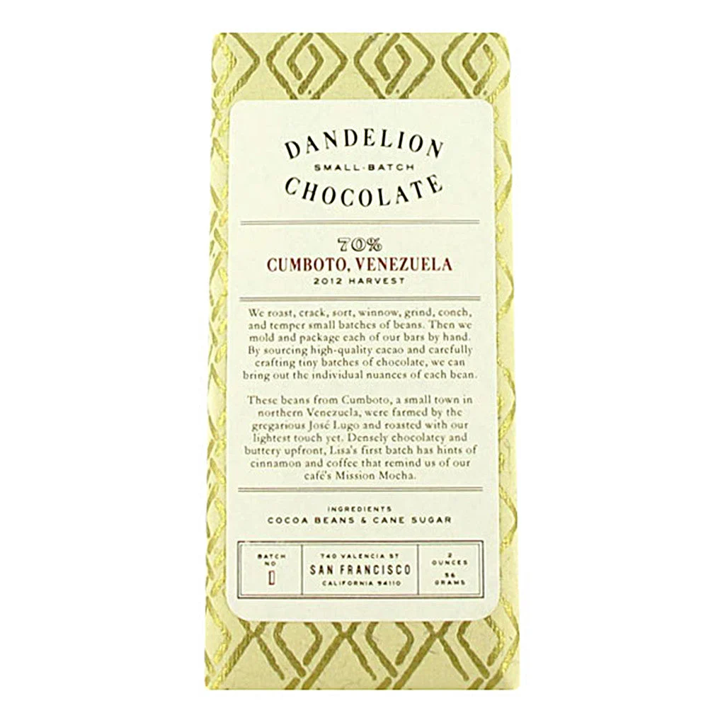 Dandelion Venezuela Cumboto 70% Chocolate Bar