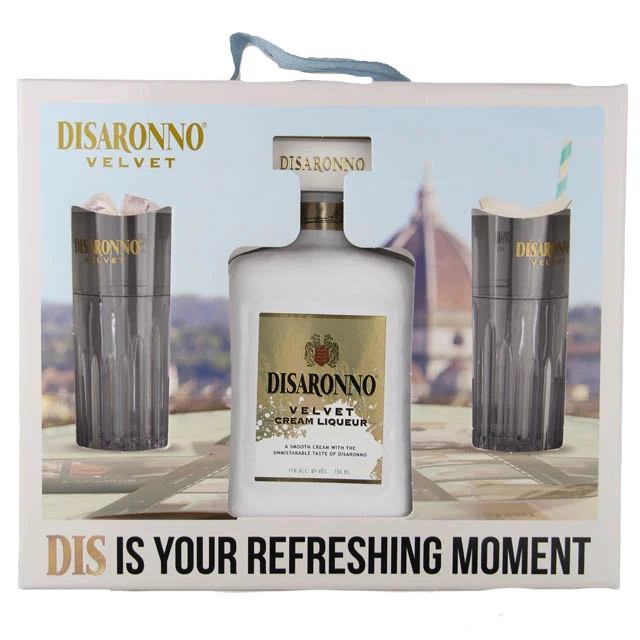 Amaretto Disaronno Velvet Cream Liqueur Gift Set with 2 Glasses / 750 ml