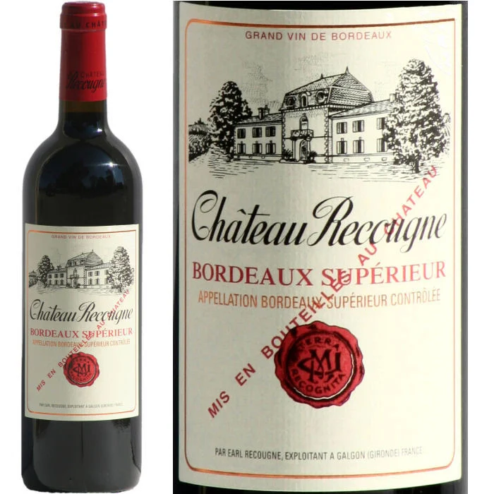 12 Bottle Case Chateau Recougne Bordeaux Superieur Rouge 2020 w/ Shipping Included