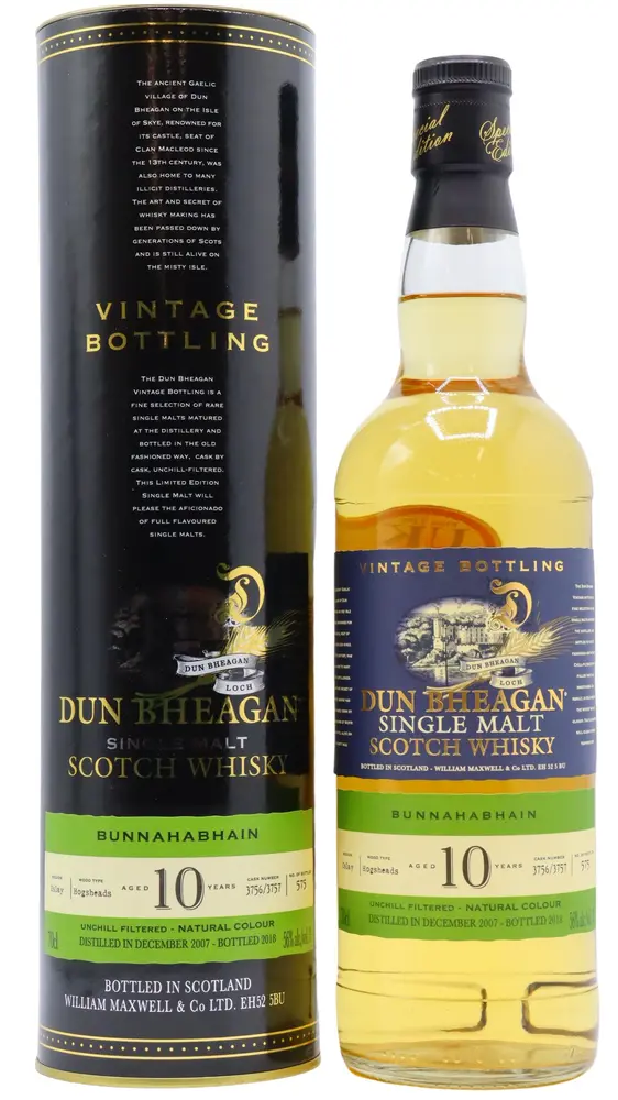 Bunnahabhain - 10 year old Dun Bheagan Single Malt Scotch 2007 Whisky 70cl 56% ABV