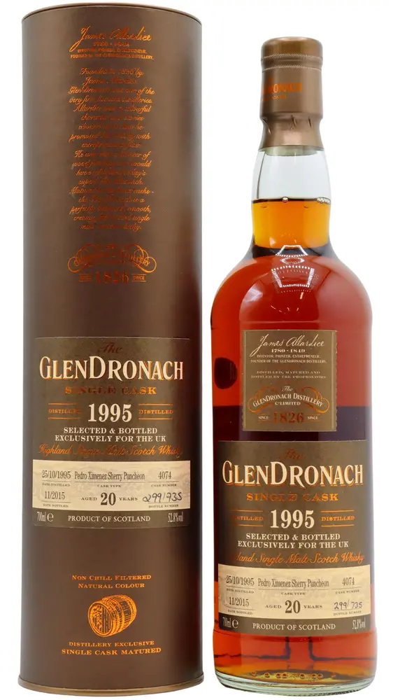 Glendronach - 20 year old Single Pedro Ximenez Sherry Cask #4074 1995 Whisky 70cl 52.8% ABV (UK Exclusive)