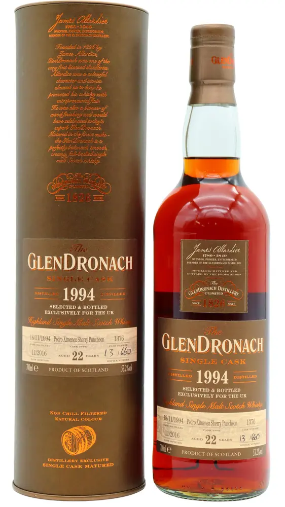 Glendronach - 22 year old Single Pedro Ximenez Sherry Cask #1376 1994 Whisky 70cl 53.2% ABV (UK Exclusive)