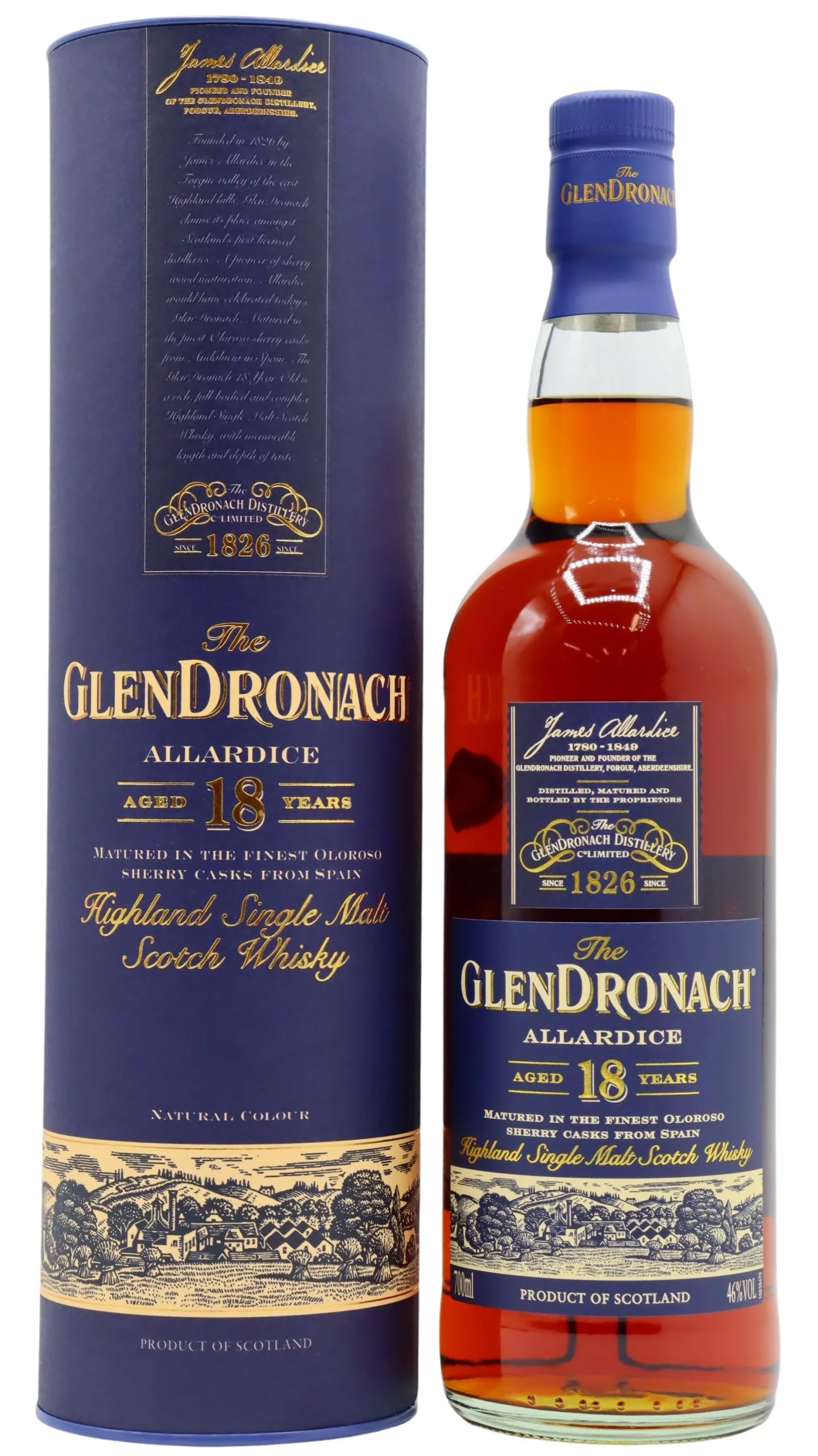 Glendronach - 18 year old Allardice Highland Single Malt Scotch (Old Bottling) Whisky 70cl 46% ABV